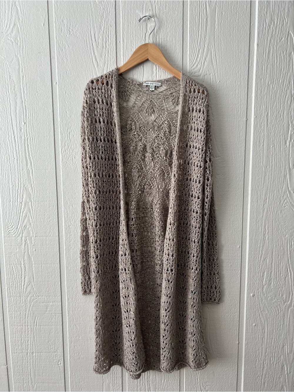 American Eagle Outfitters Open-Knit Taupe Longline Women's Cardigan Sweater